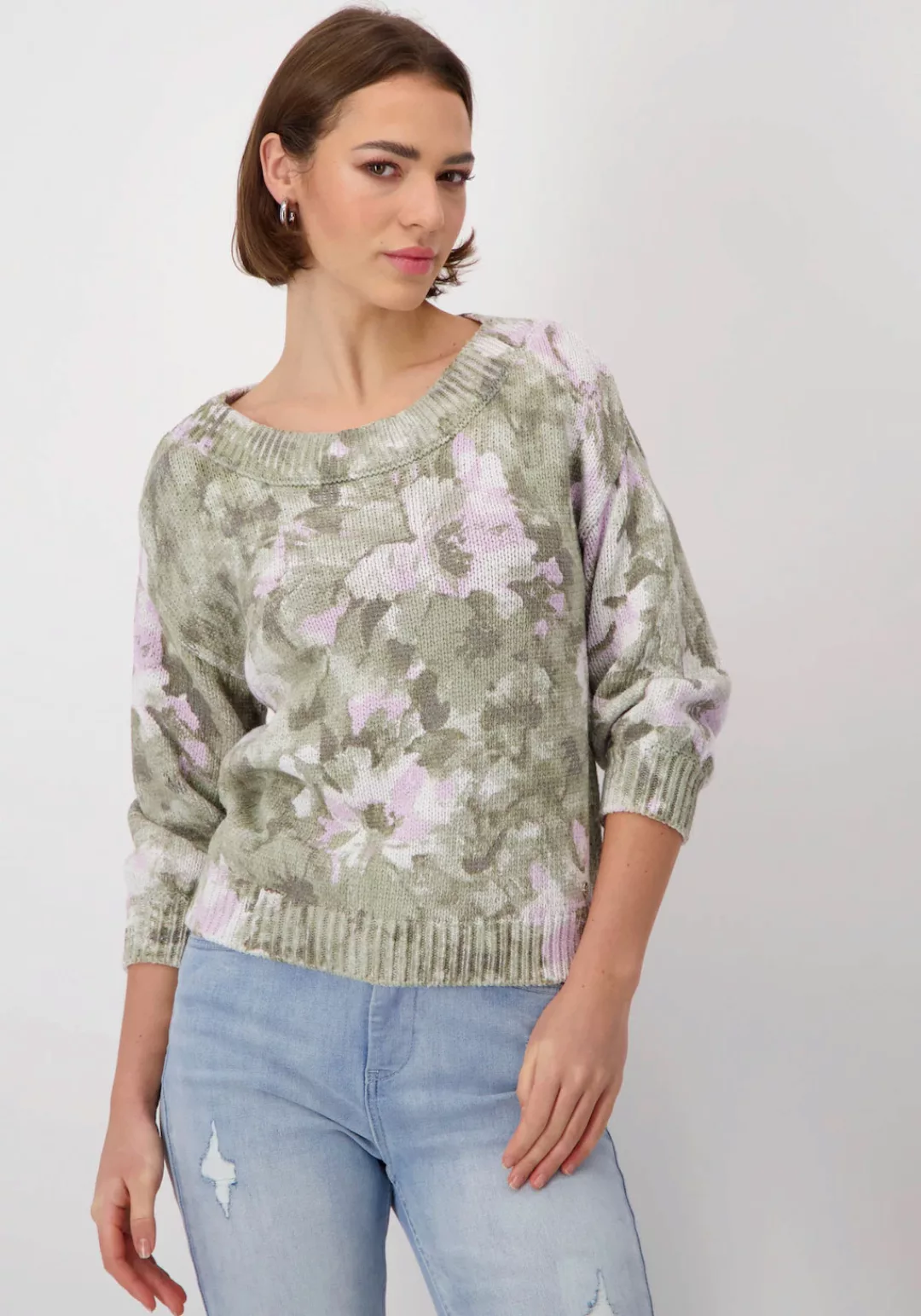 Monari 3/4 Arm-Pullover mit Blumendruck günstig online kaufen