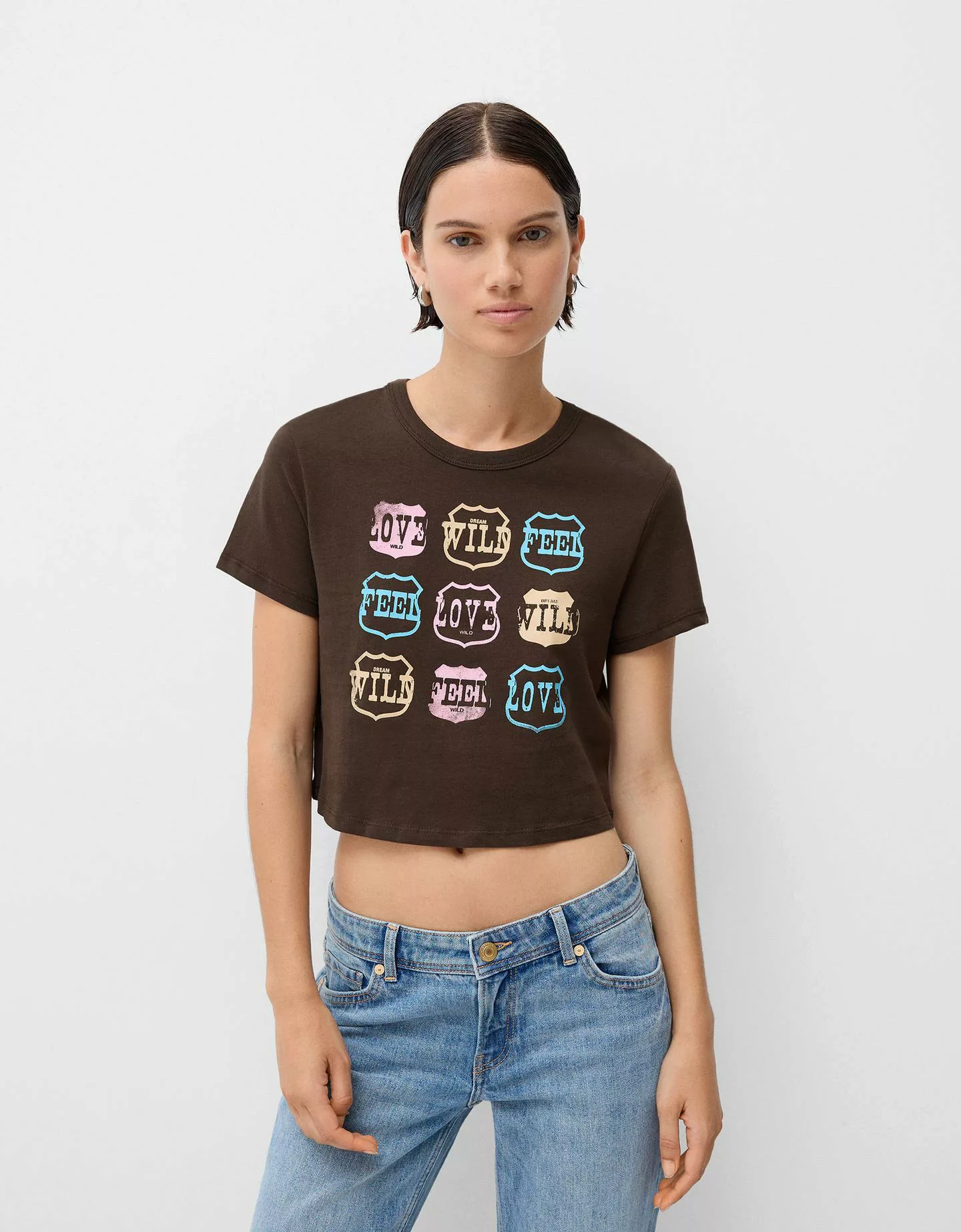 Bershka T-Shirt Mit Print Damen M Braun günstig online kaufen