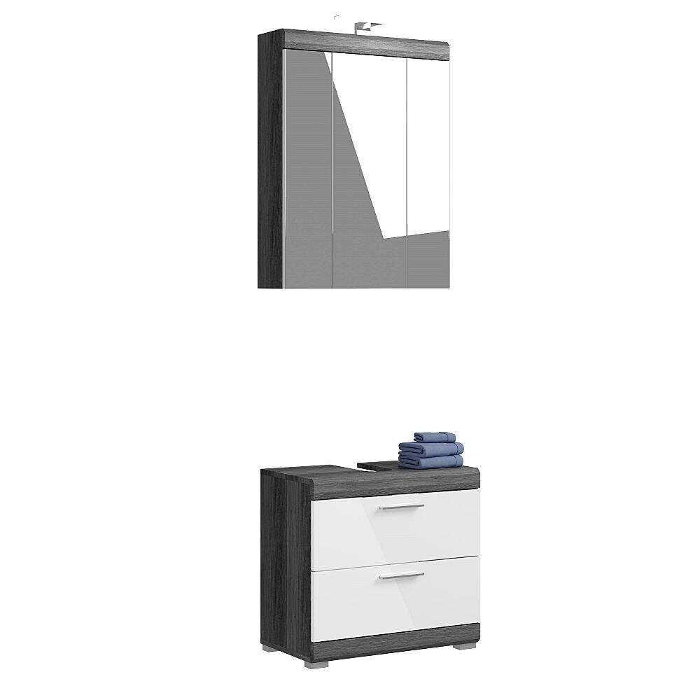 Badezimmermöbel Set 2-teilig modern in Hochglanz weiß mit grau SIROCO-158 günstig online kaufen