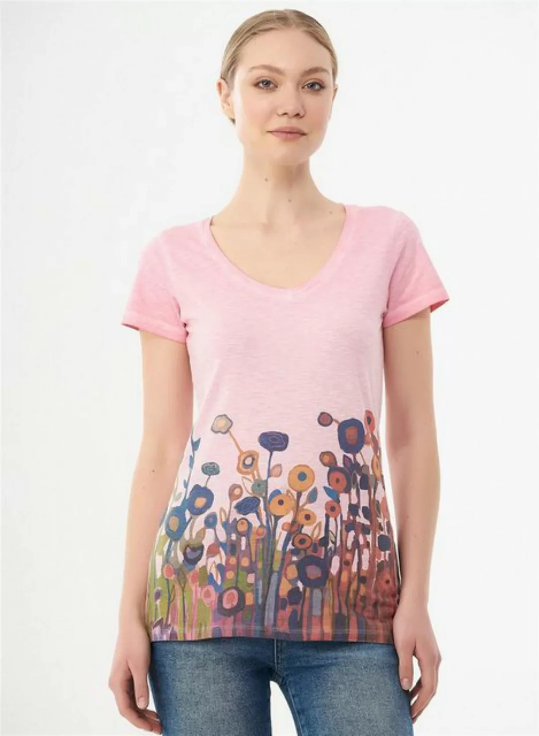 ORGANICATION T-Shirt Women's Garment Dyed Printed T-Shirt in Carnation Pink günstig online kaufen