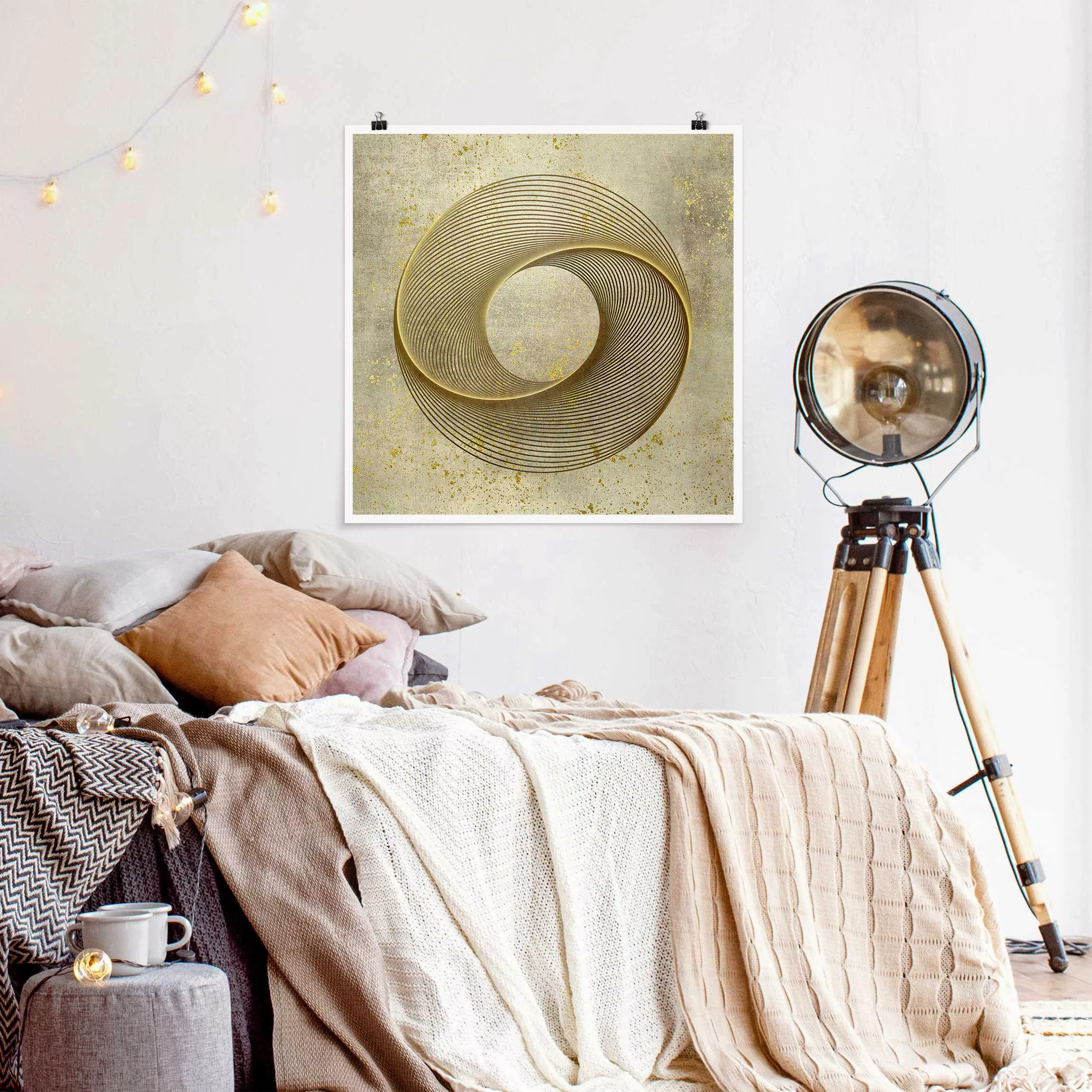 Poster Line Art Kreisspirale Gold günstig online kaufen