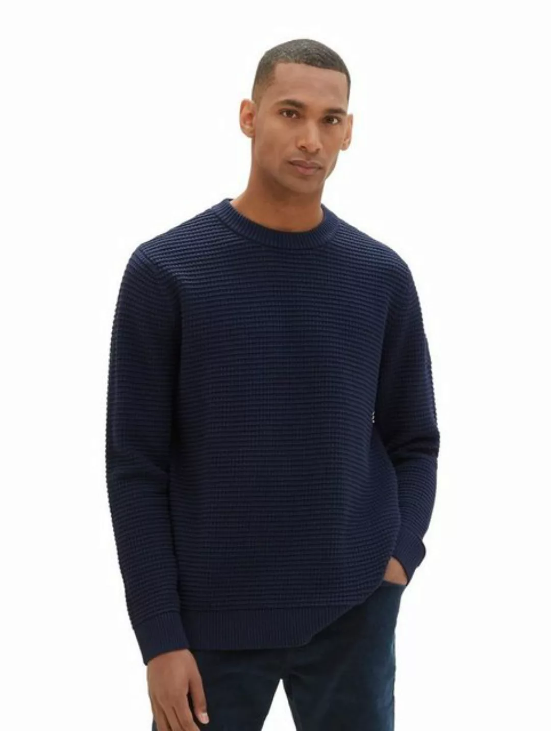 Tom Tailor Herren Rundhals Pullover STRUCTURED CREWNECK KNIT - Regular Fit günstig online kaufen