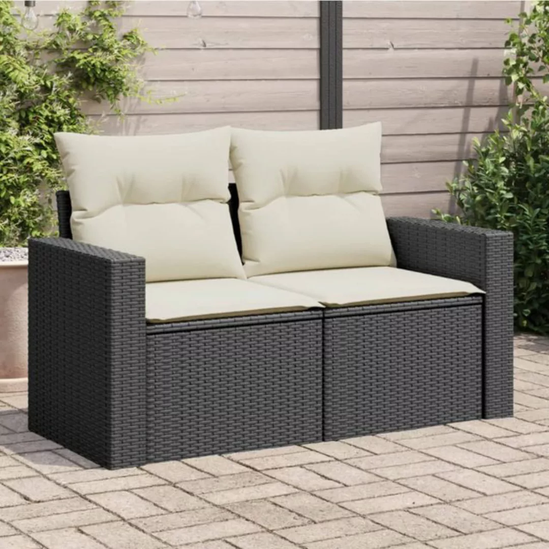 vidaXL Loungesofa Gartensofa mit Kissen 2-Sitzer Schwarz Poly Rattan, 1 Tei günstig online kaufen