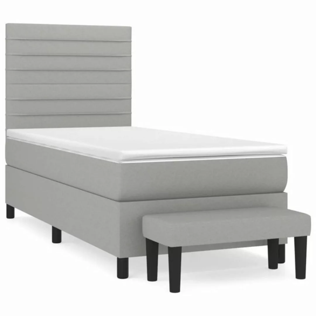 vidaXL Bettgestell Boxspringbett mit Matratze Hellgrau 90x200 cm Stoff Bett günstig online kaufen