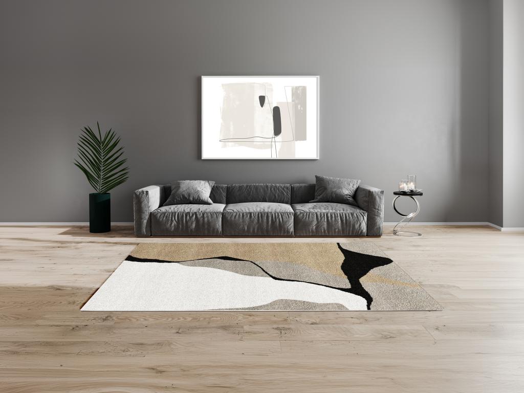 Designer-Teppich mit abstraktem Muster - 160 x 230 cm - Beige, Taupe & Weiß günstig online kaufen