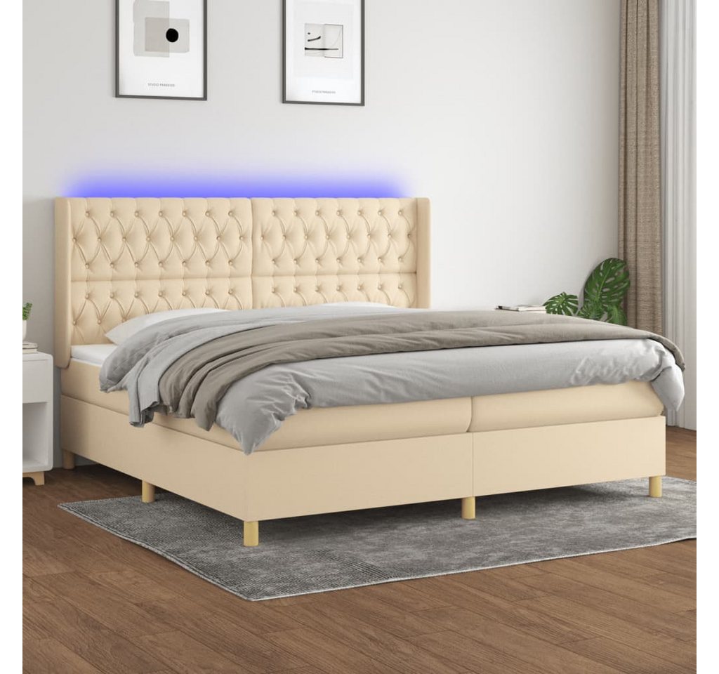 vidaXL Boxspringbett Boxspringbett mit Matratze LED Creme 200x200 cm Stoff günstig online kaufen