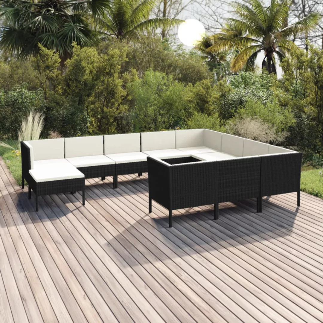 11-tlg. Garten-lounge-set Mit Auflagen Poly Rattan Schwarz günstig online kaufen