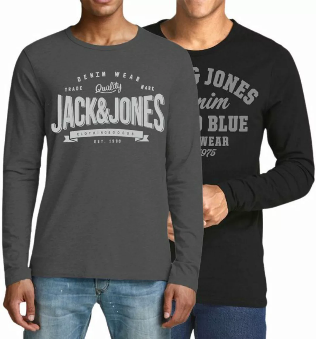 Jack & Jones Langarmshirt aus Baumwolle mit Printdruck im Doppelpack günstig online kaufen