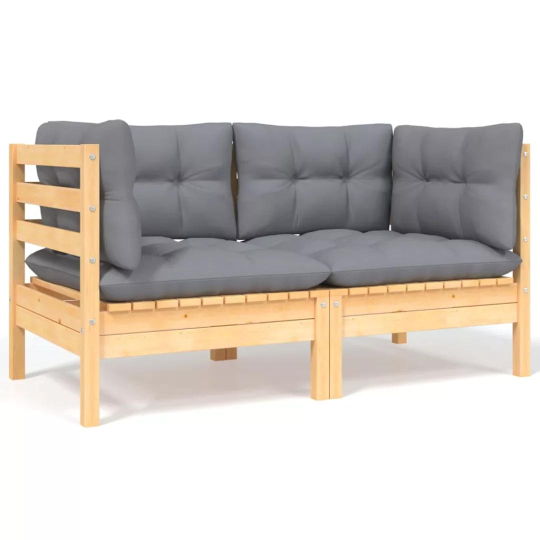 2-sitzer-gartensofa Mit Grauen Kissen Massivholz Kiefer günstig online kaufen