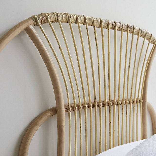 Tikamoon Massivholzbett Leontie Kopfteil aus Rattan 120 cm günstig online kaufen