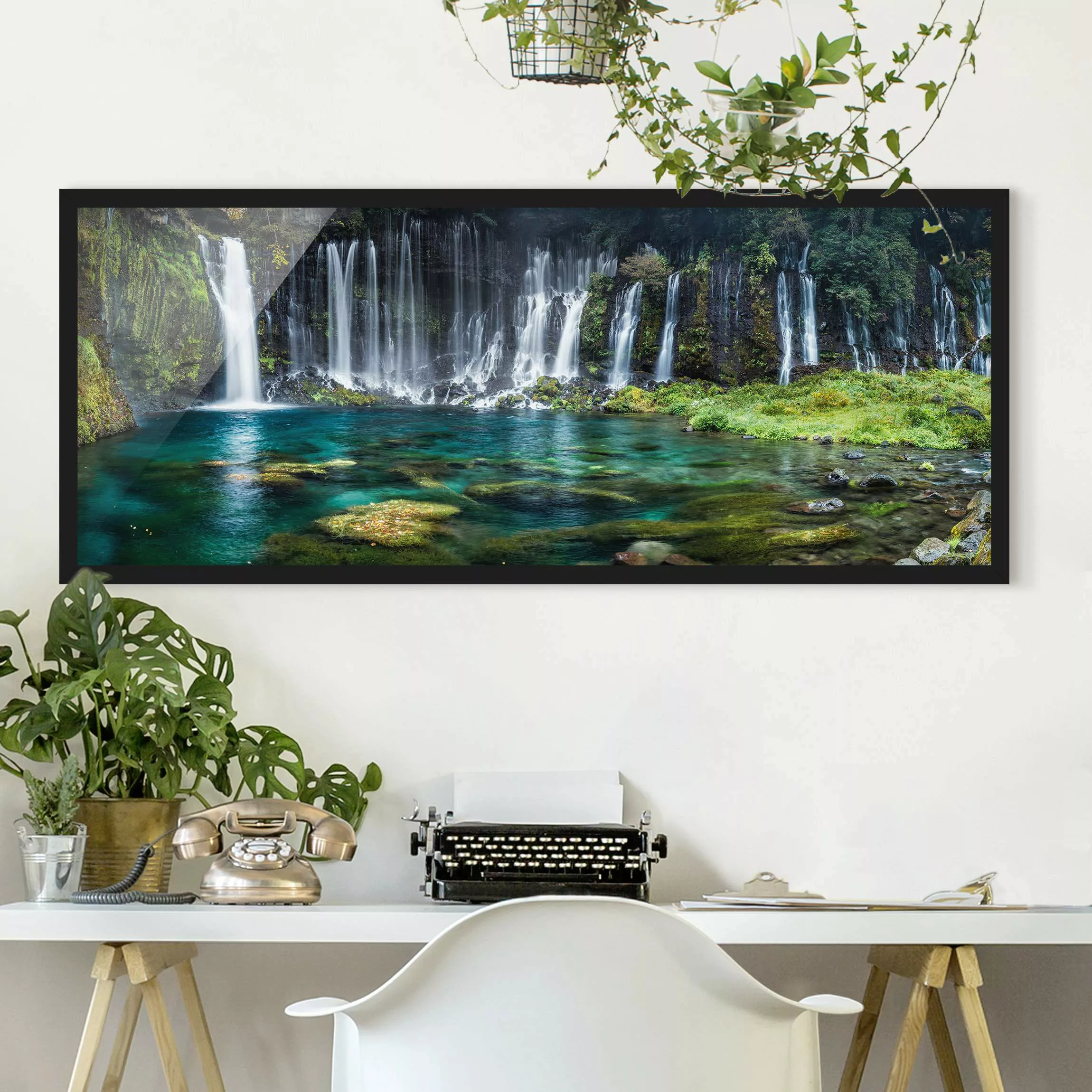 Bild mit Rahmen Shiraito Wasserfall günstig online kaufen