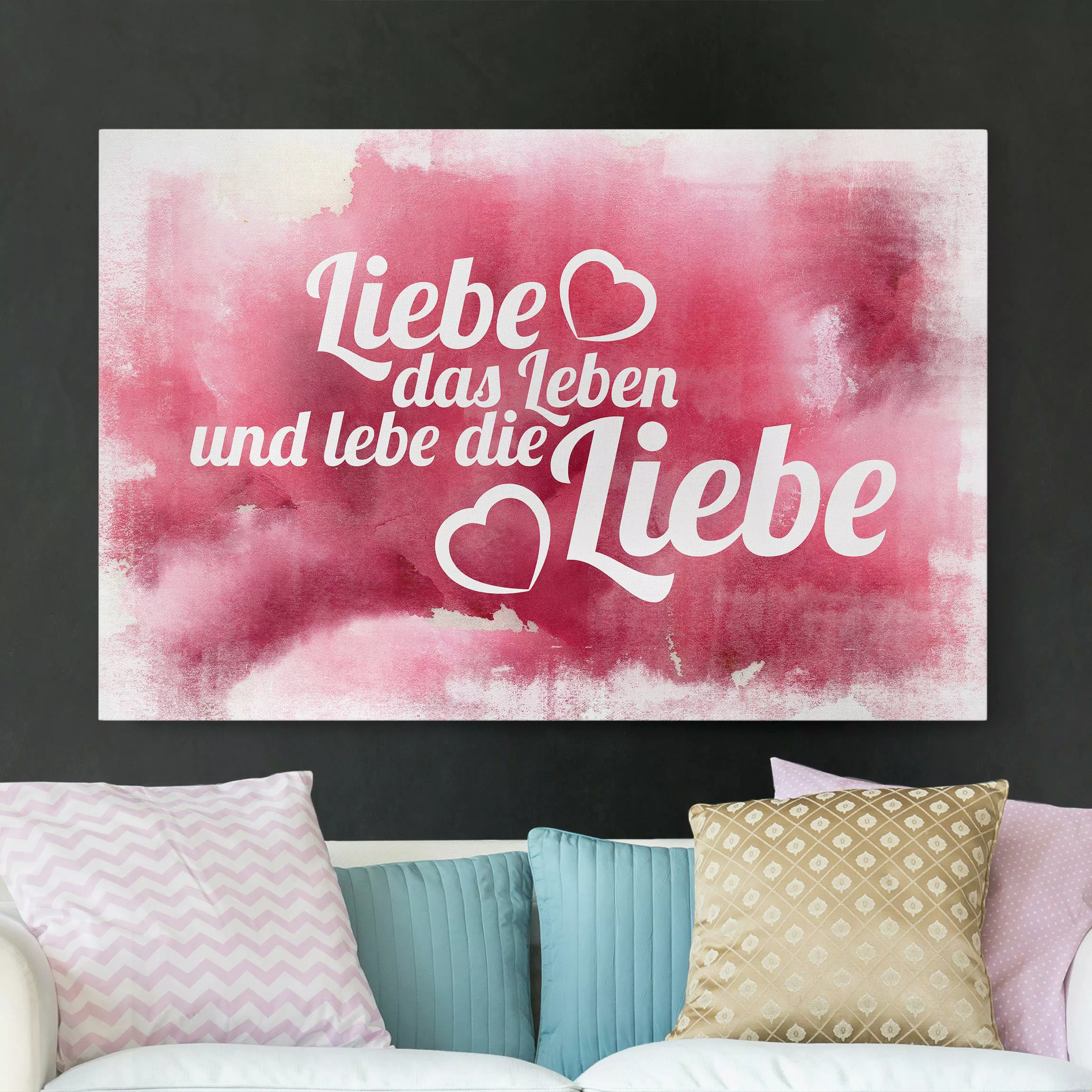 Leinwandbild Spruch - Querformat Liebe das Leben günstig online kaufen