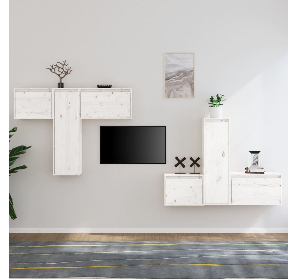 vidaXL TV-Schrank TV-Schränke 6 Stk Weiß Massivholz Kiefer Lowboard Lowboar günstig online kaufen