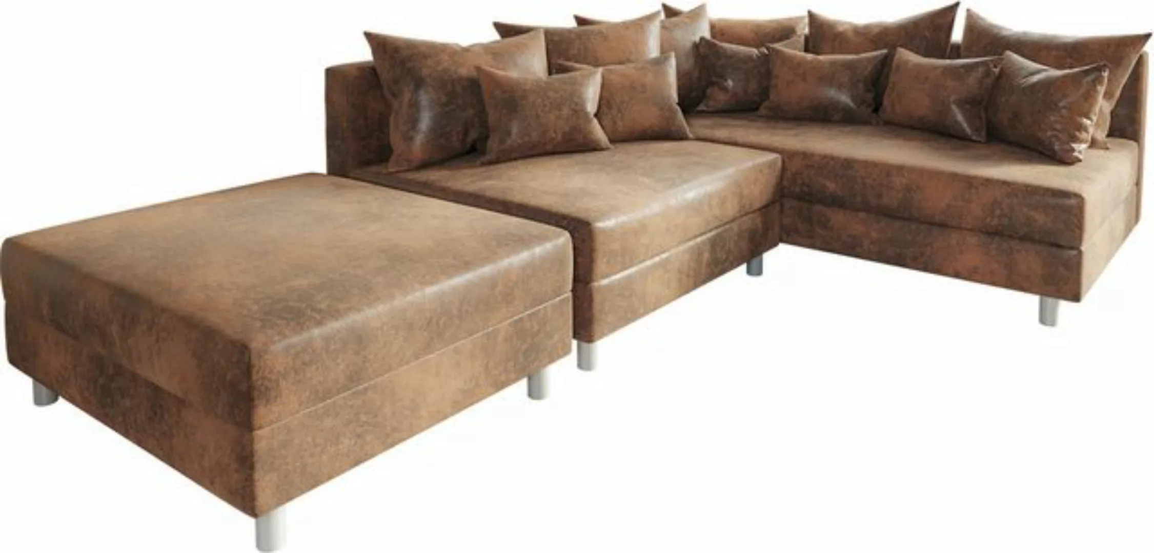 DELIFE Ecksofa Clovis, Braun Antik Optik mit Hocker Ottomane Rechts Ecksofa günstig online kaufen