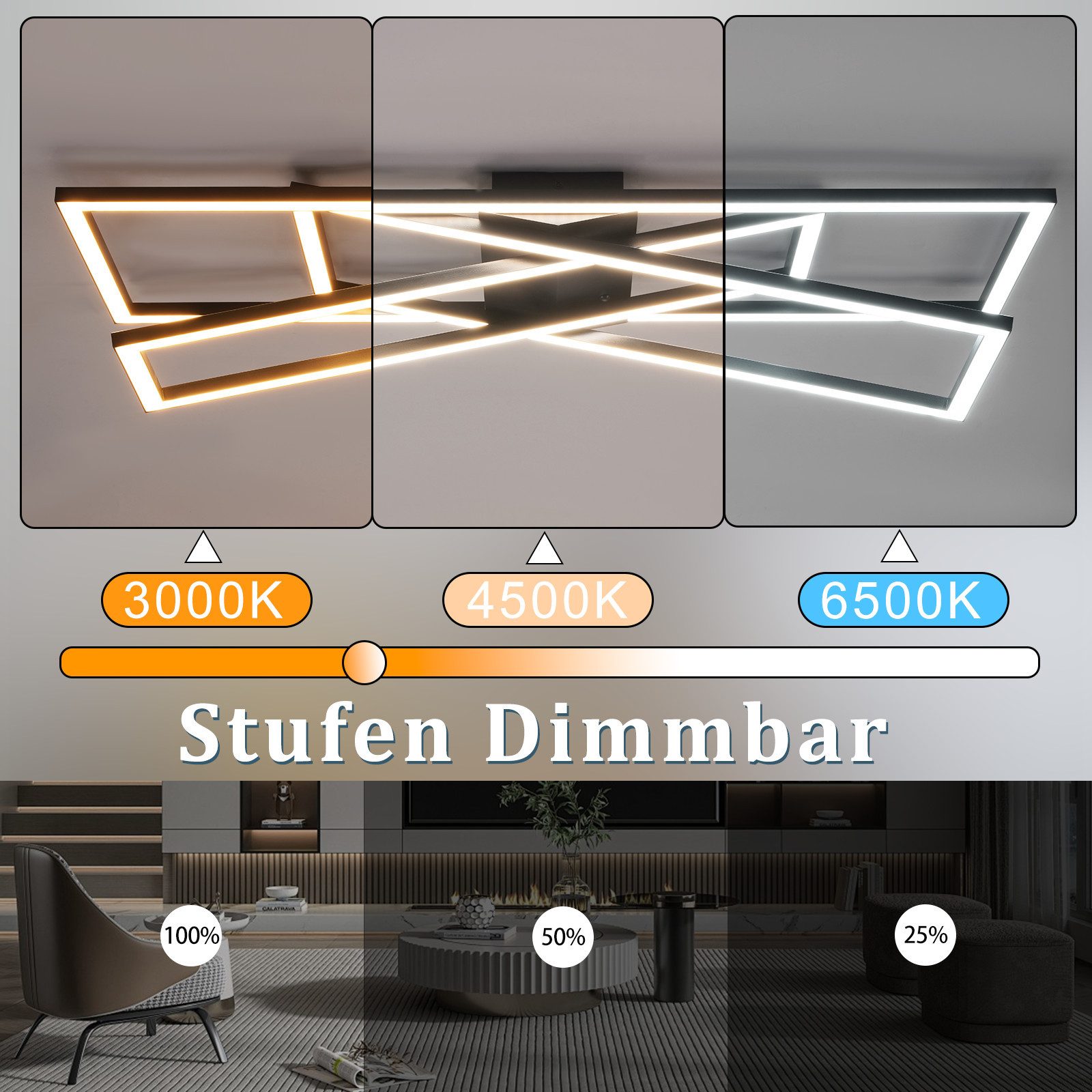 Nettlife LED Deckenleuchte Schwarz Eckig Wohnzimmer günstig online kaufen