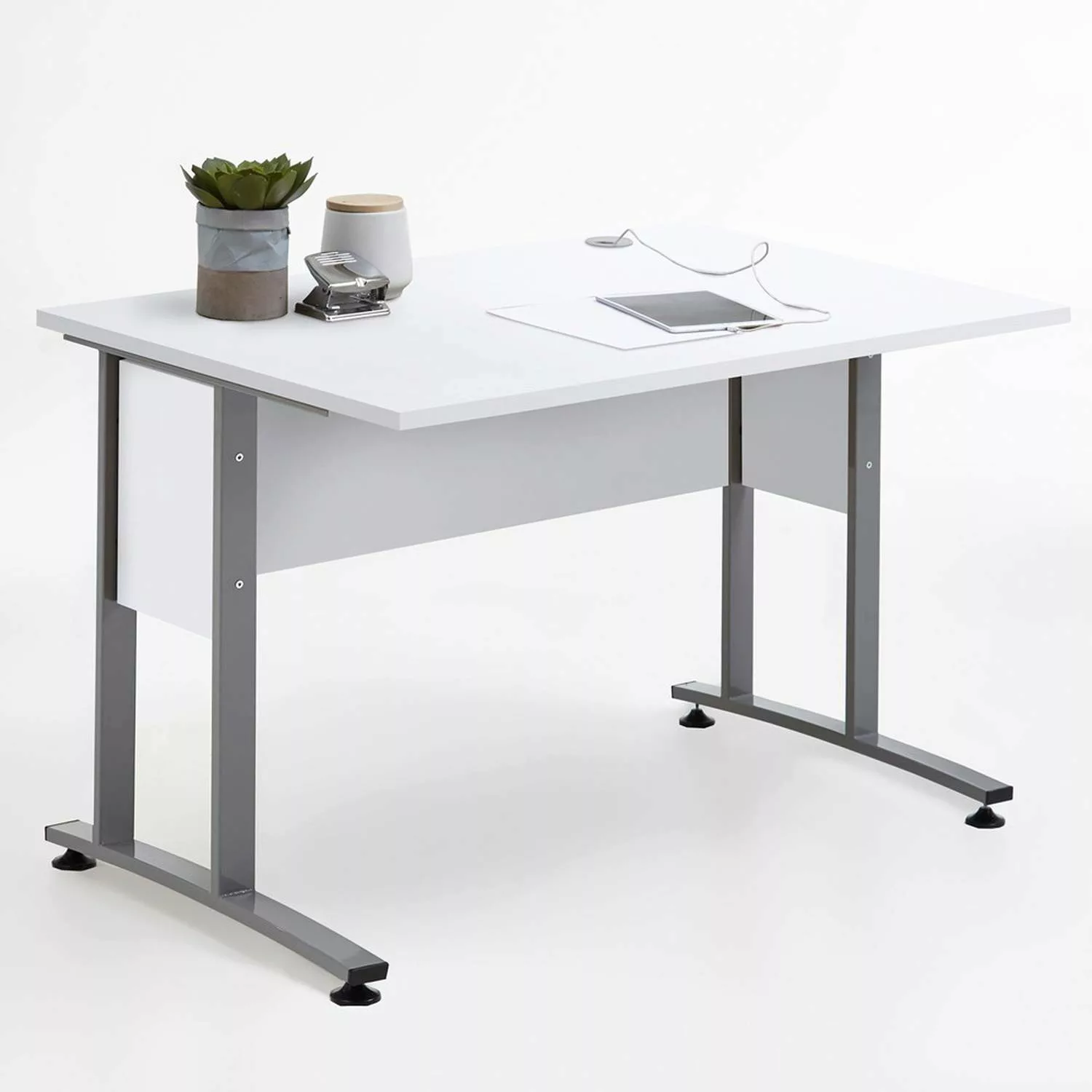 Büro-Schreibtisch 120cm COLUMBUS-10 in Brilliantweiß matt - B x H x T ca.: günstig online kaufen