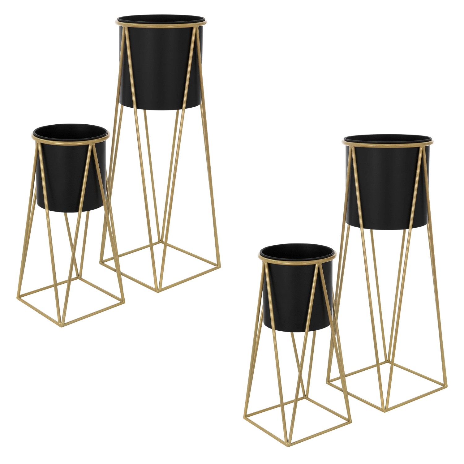 ML-Design Blumenständer 4Er Set Schwarz-Gold 218x22x47cm 25x25x71cm Stahl günstig online kaufen