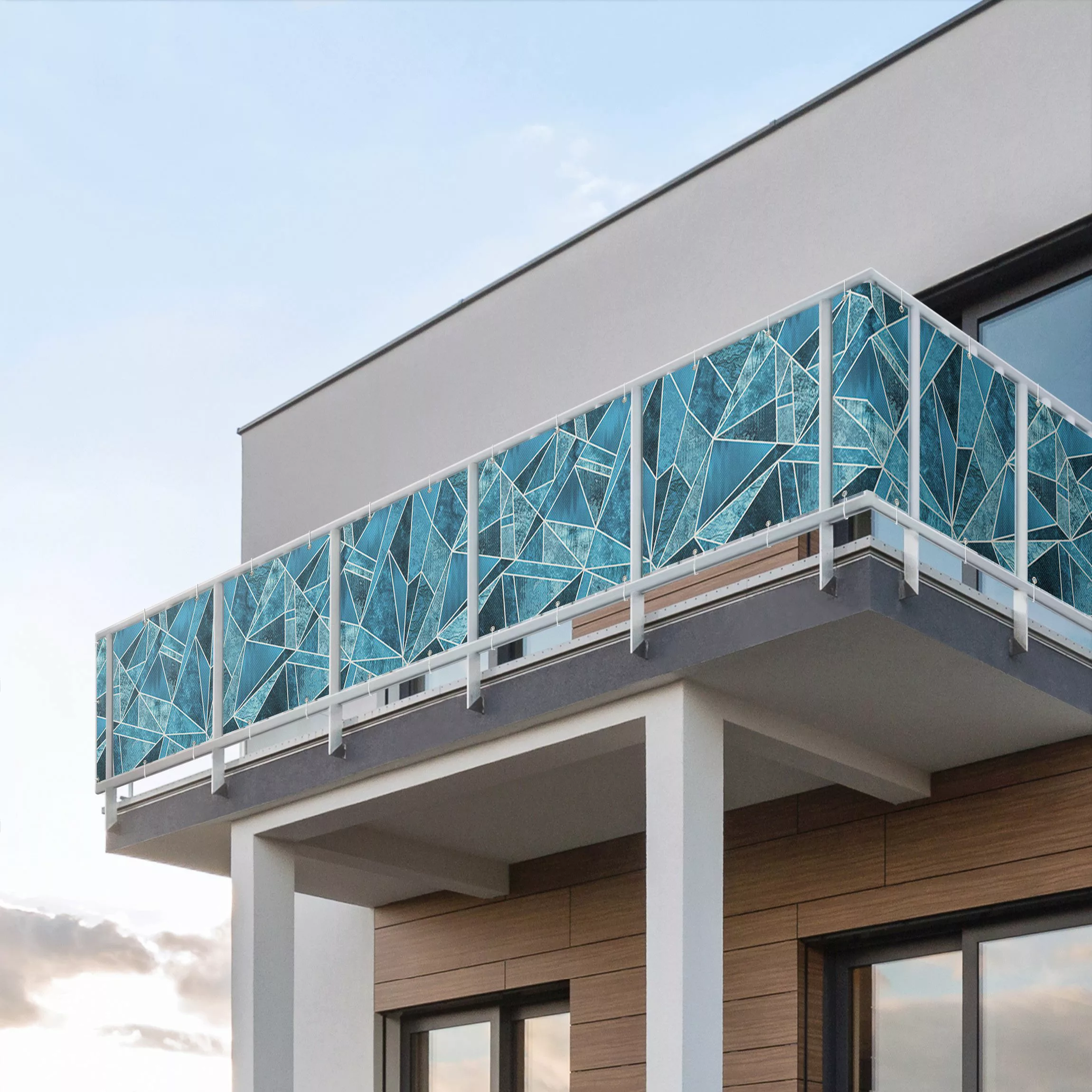 Balkon Sichtschutz Kristallblaue Geometrie günstig online kaufen