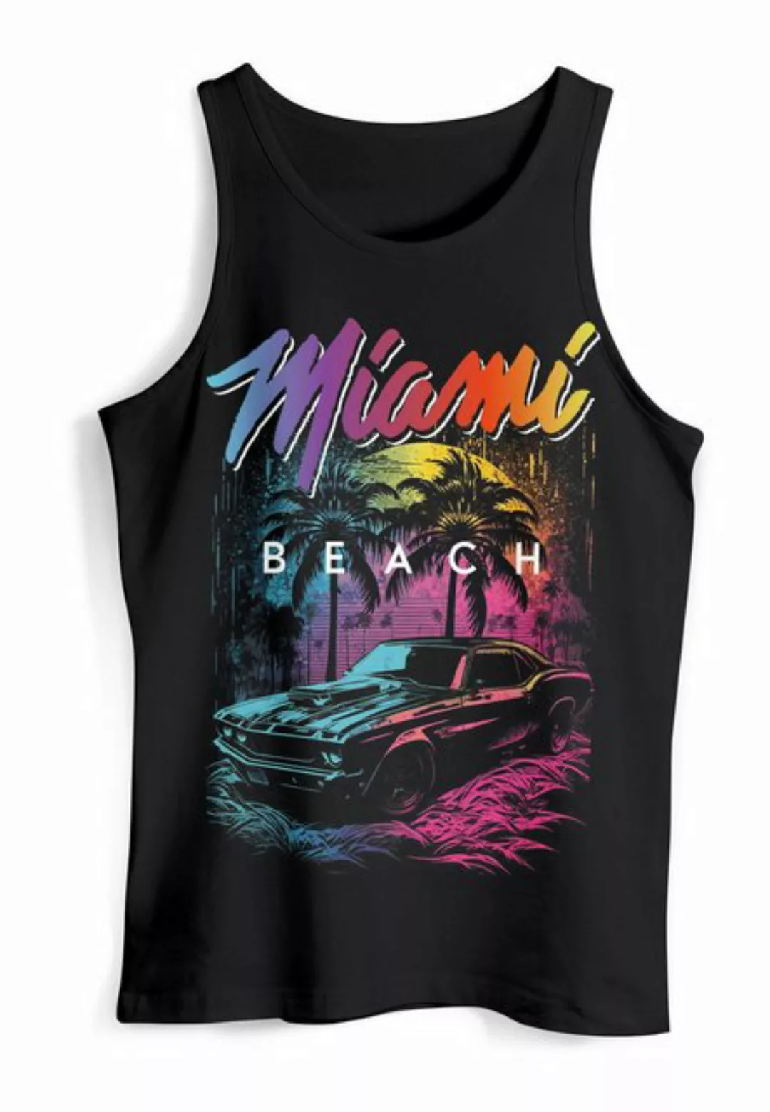 Neverless Tanktop Herren Tank-Top Miami Beach USA Oldtimer Car Palmen Print günstig online kaufen