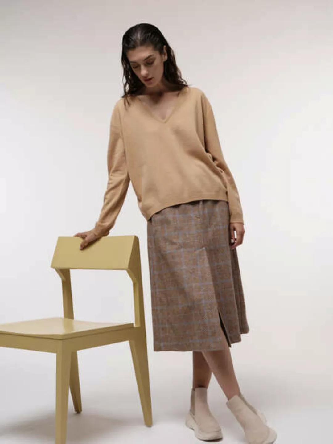 Pullover Mit V-ausschnitt Aus Bio-schurwolle Mit Yakwolle günstig online kaufen