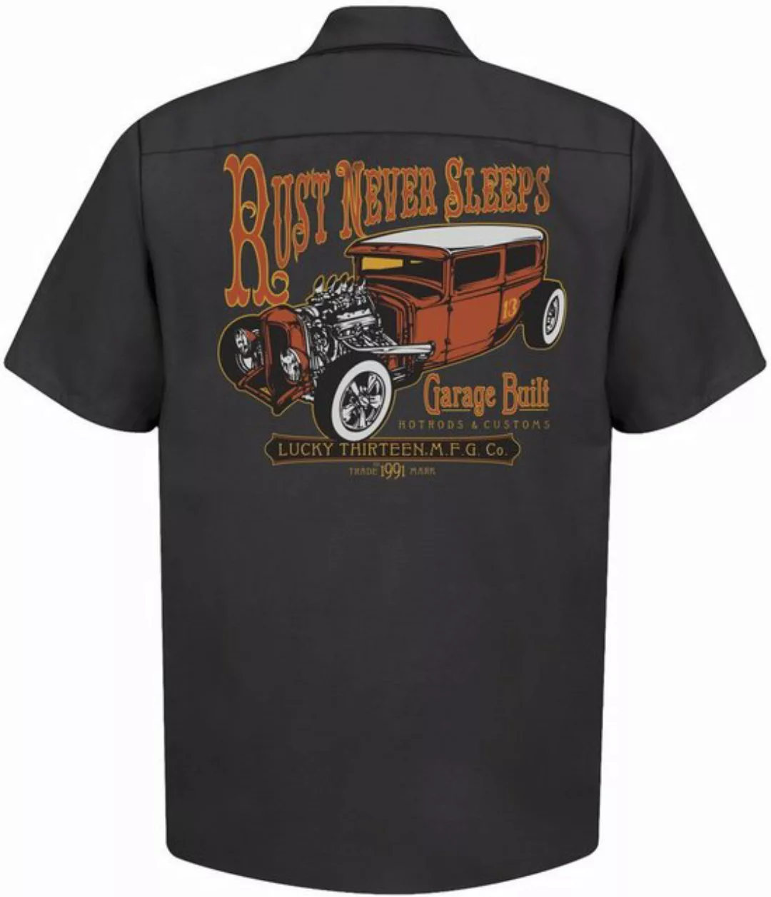 Lucky 13 Outdoorhemd Lucky 13 Herren Kurzarmhemd Rust Never Sleeps günstig online kaufen