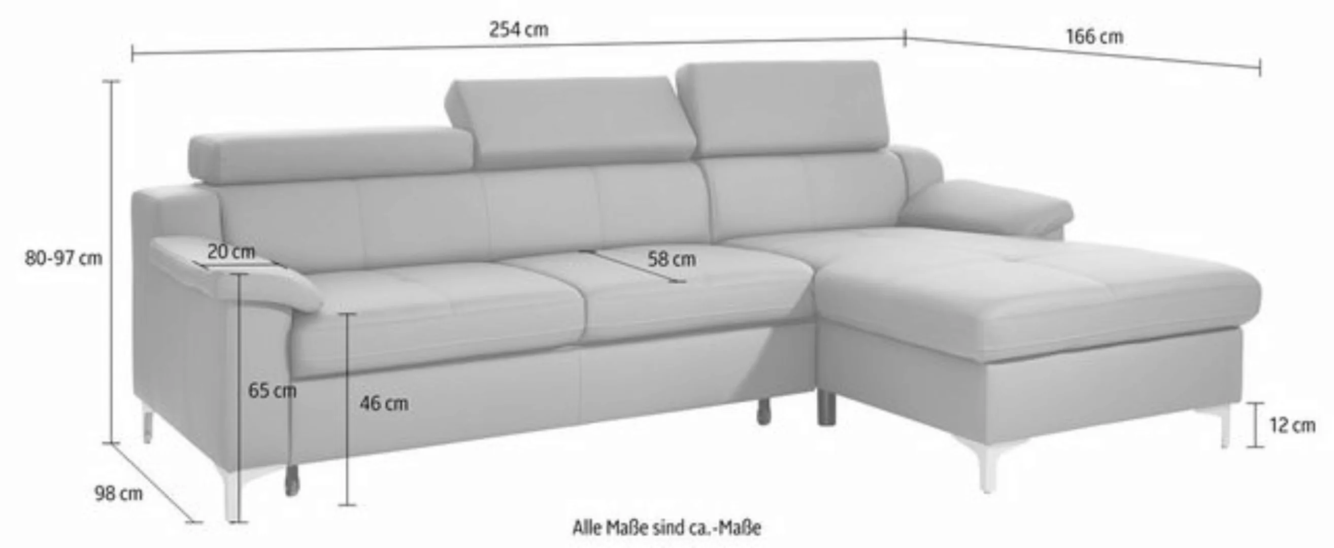 exxpo - sofa fashion Ecksofa Florenz, L-Form, mit Kopfteilverstellung günstig online kaufen