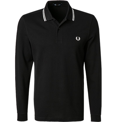 Fred Perry – Langärmliges Polohemd in Schwarz mit doppelten Zierstreifen günstig online kaufen