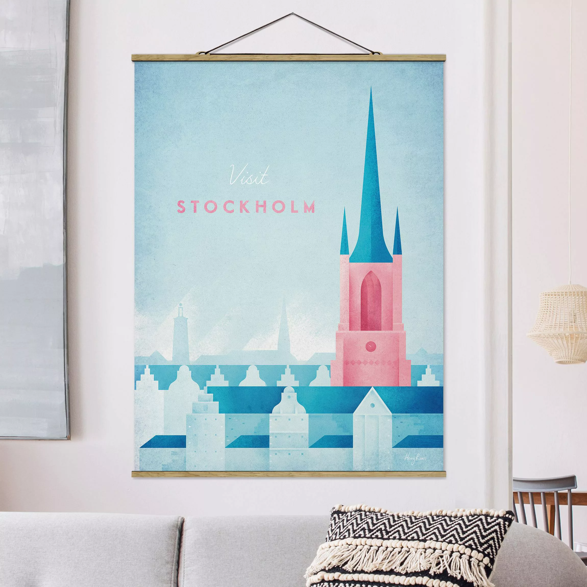 Stoffbild Architektur mit Posterleisten - Hochformat Reiseposter - Stockhol günstig online kaufen