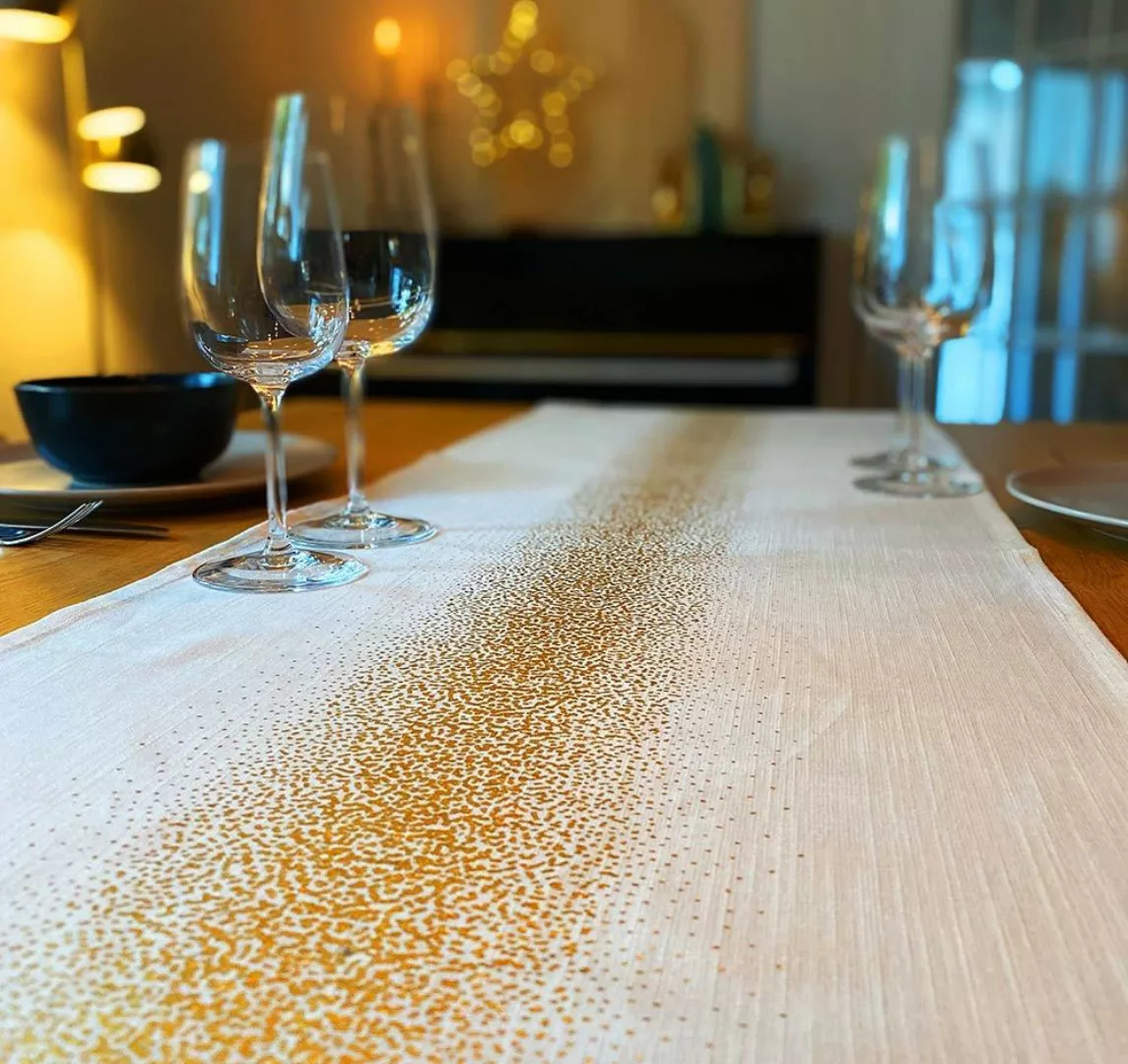 Tischläufer Weihnachten Weiß Gold Tischdecke Baumwolle Tischtuch 150x40cm günstig online kaufen