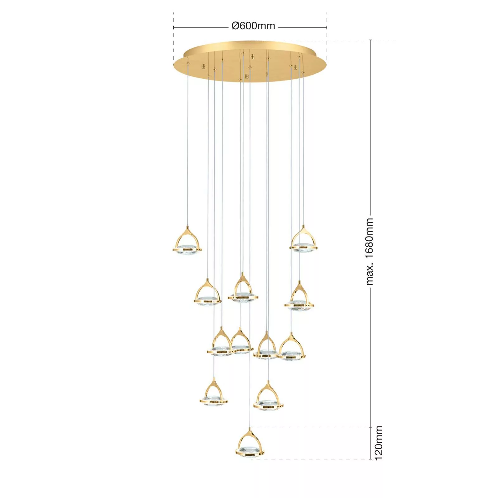 LED-Hängeleuchte Moon, K9-Kristallglas, 12fl gold günstig online kaufen