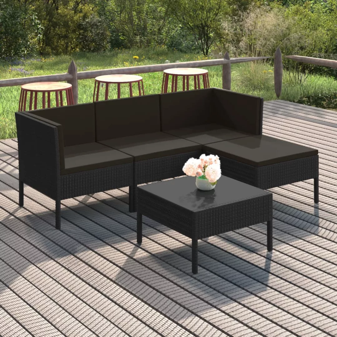 5-tlg. Garten-lounge-set Mit Auflagen Poly Rattan Schwarz günstig online kaufen