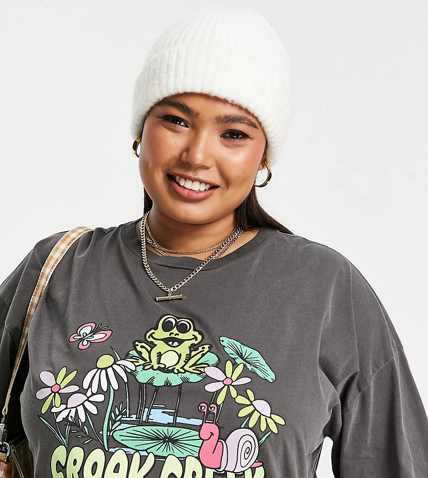 ASOS DESIGN Curve – Oversize-T-Shirt mit Frosch „Croack Creek“-Print in Ant günstig online kaufen