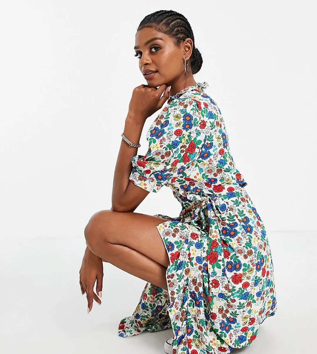 Topshop Tall – Wickelkleid mit Blumenprint-Mehrfarbig günstig online kaufen