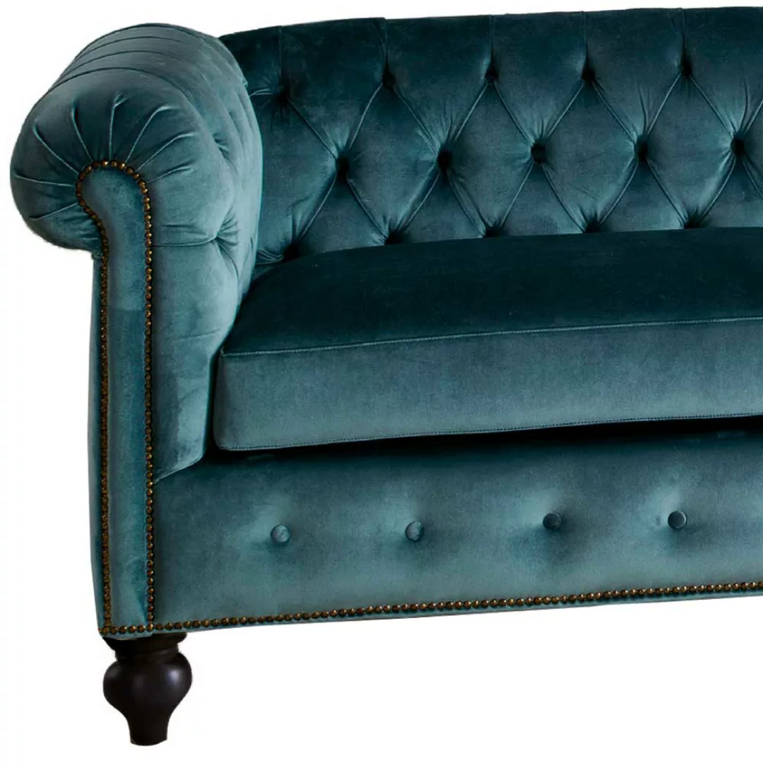 Chesterfield Samt Sofa in Petrol 52 cm Sitzhöhe günstig online kaufen