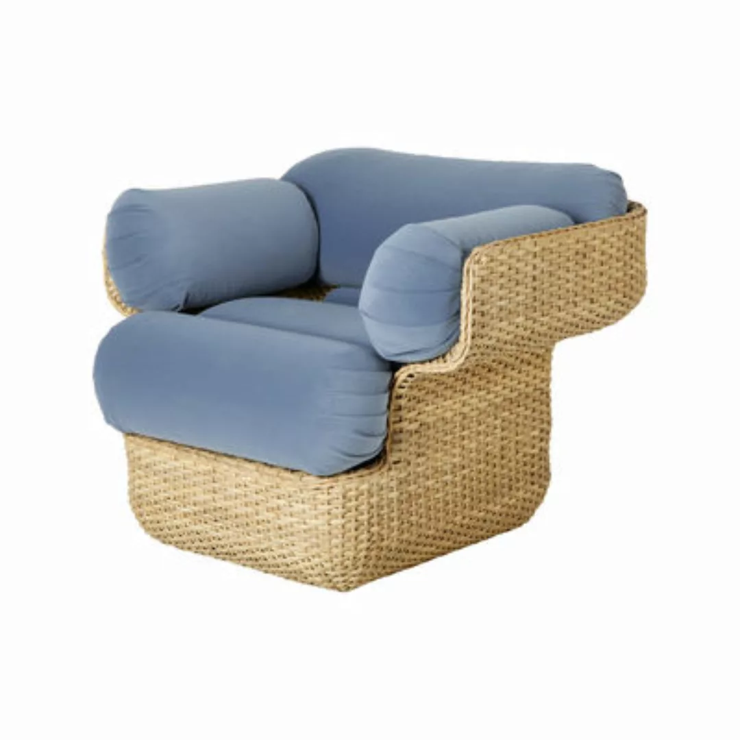 Gepolsterter Sessel Basket textil faser blau beige holz natur / By Joe Colo günstig online kaufen