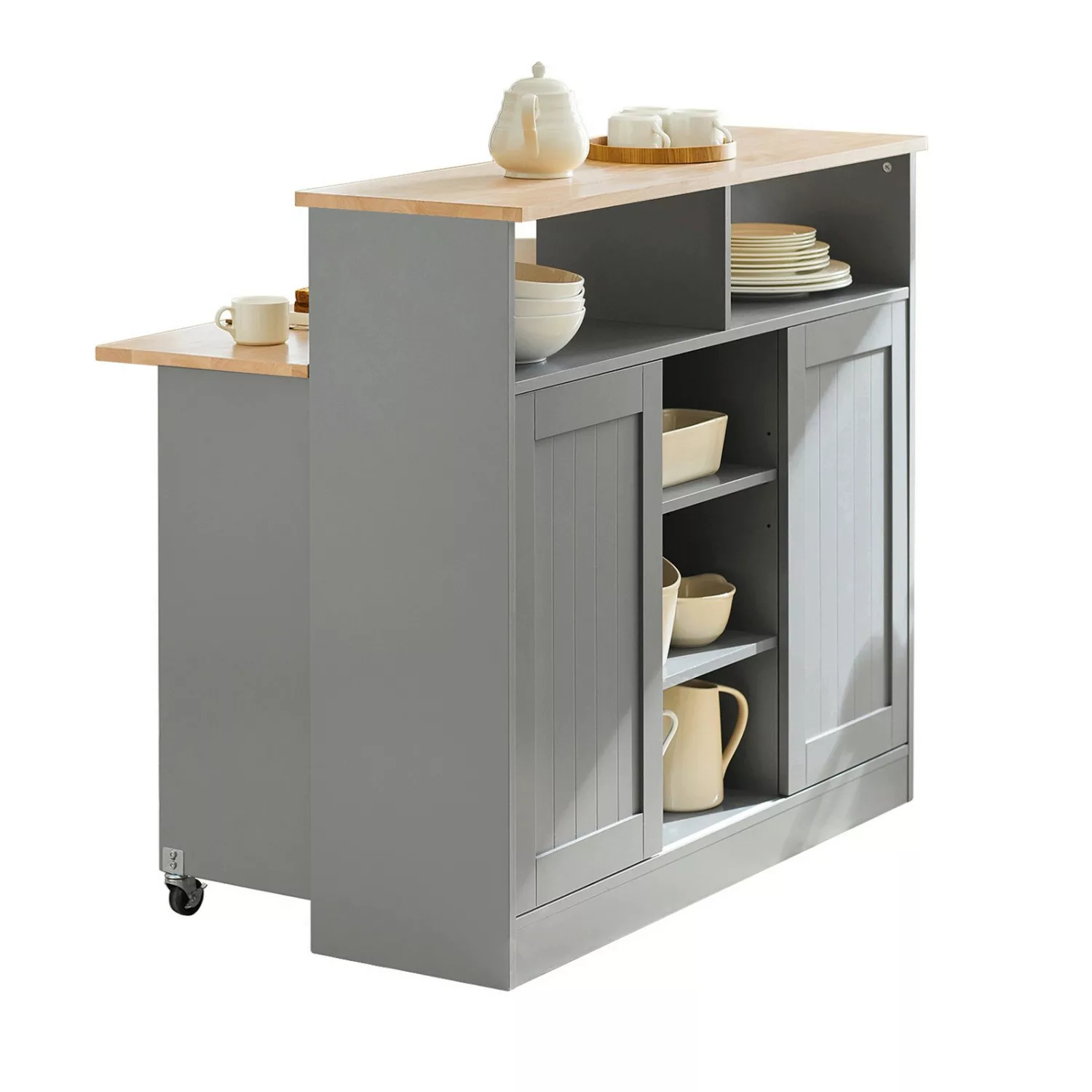 SoBuy® Sideboard mit Schiebetüren Kücheninsel mit erweiterbarer Arbeitsfläc günstig online kaufen
