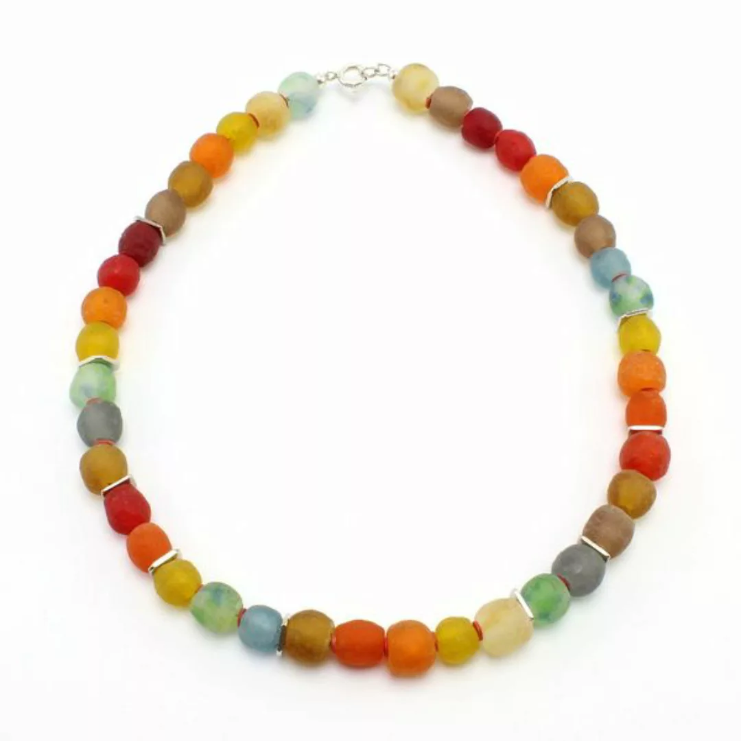 Halskette „Kugelrund“, Kugelförmige Krobo-recyclingglasperlen günstig online kaufen