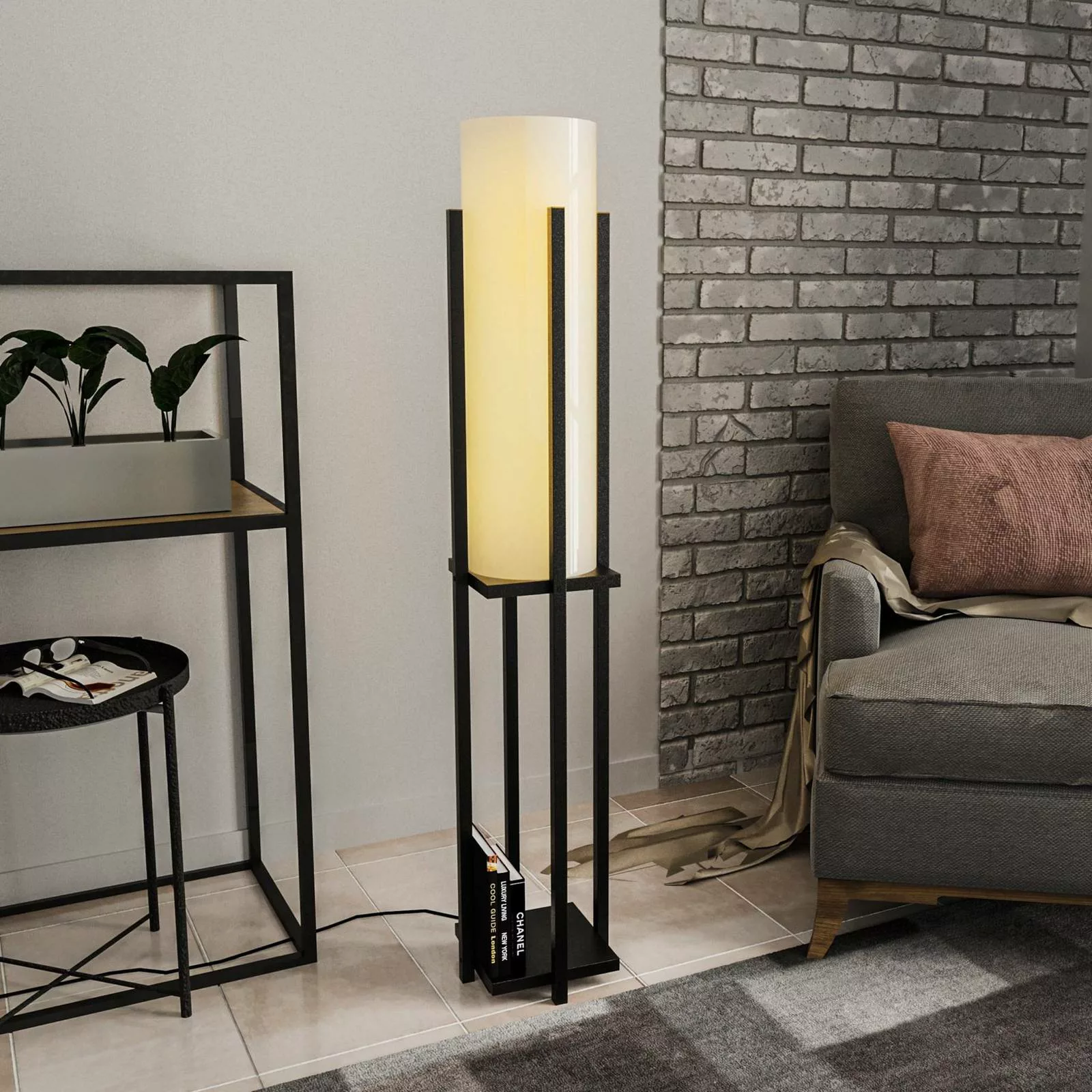 Stehlampe 8125, schwarz/weiß, Metall/Canvas, Höhe 130 cm günstig online kaufen