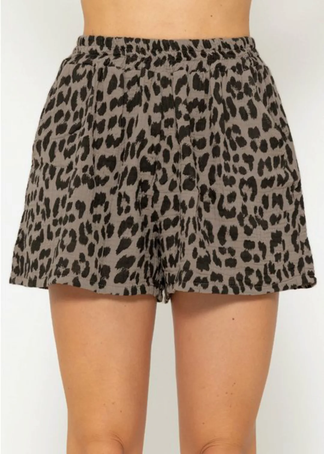 SASSYCLASSY Shorts Musselin Shorts mit Leo-Print und elastischen Bund 100 % günstig online kaufen