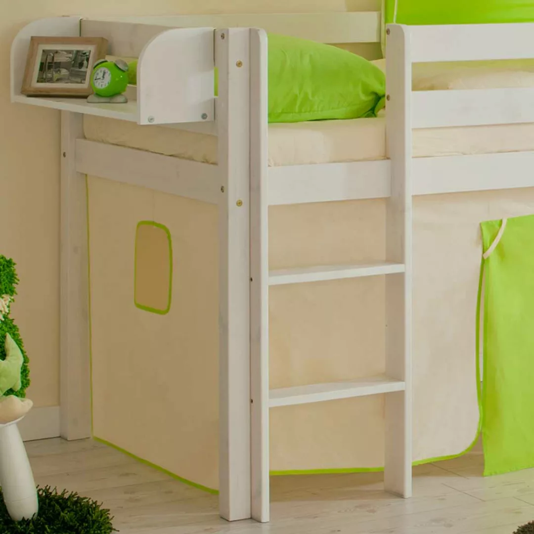 Kinderhochbett aus Kiefer Massivholz Grün-Beige günstig online kaufen