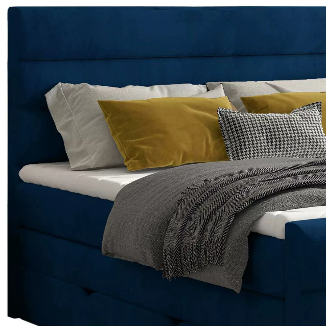 Boxspringbett Polsterbett in Dunkelblau aus Samt günstig online kaufen