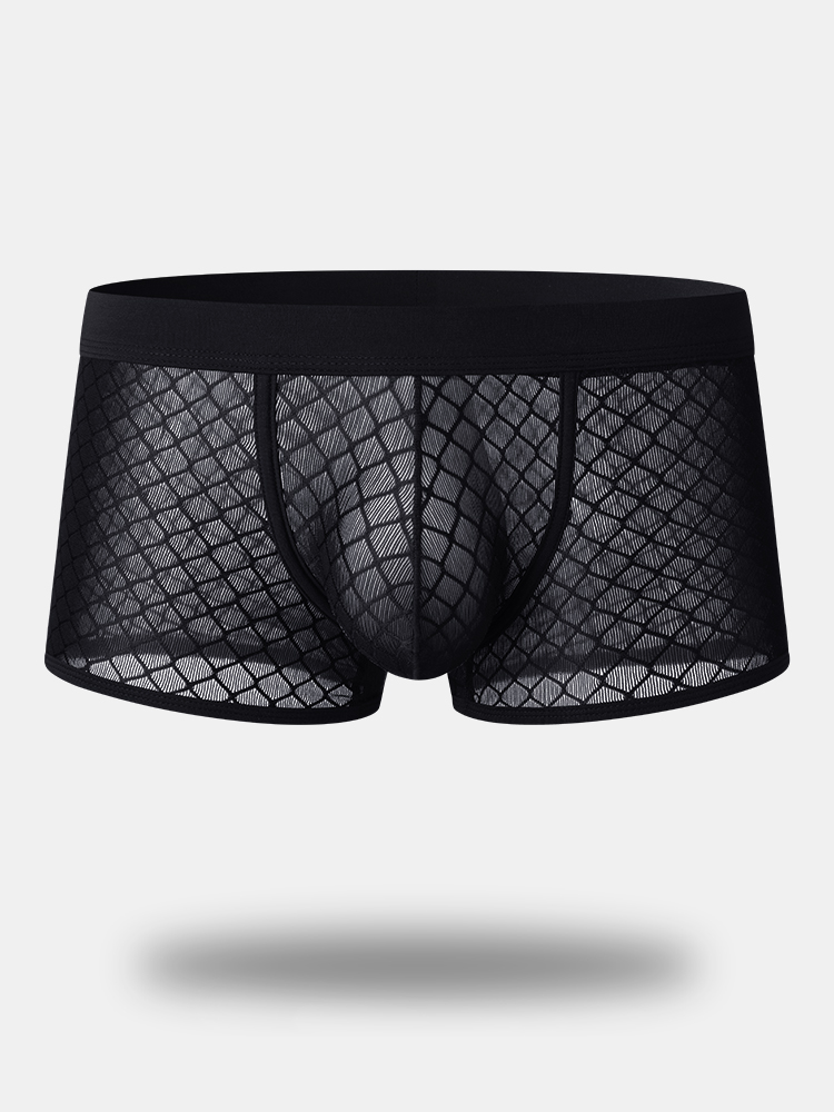 Herren Sexy Mesh Boxer Slips Nylon Patchwork dünne durchsichtige Unterwäsch günstig online kaufen