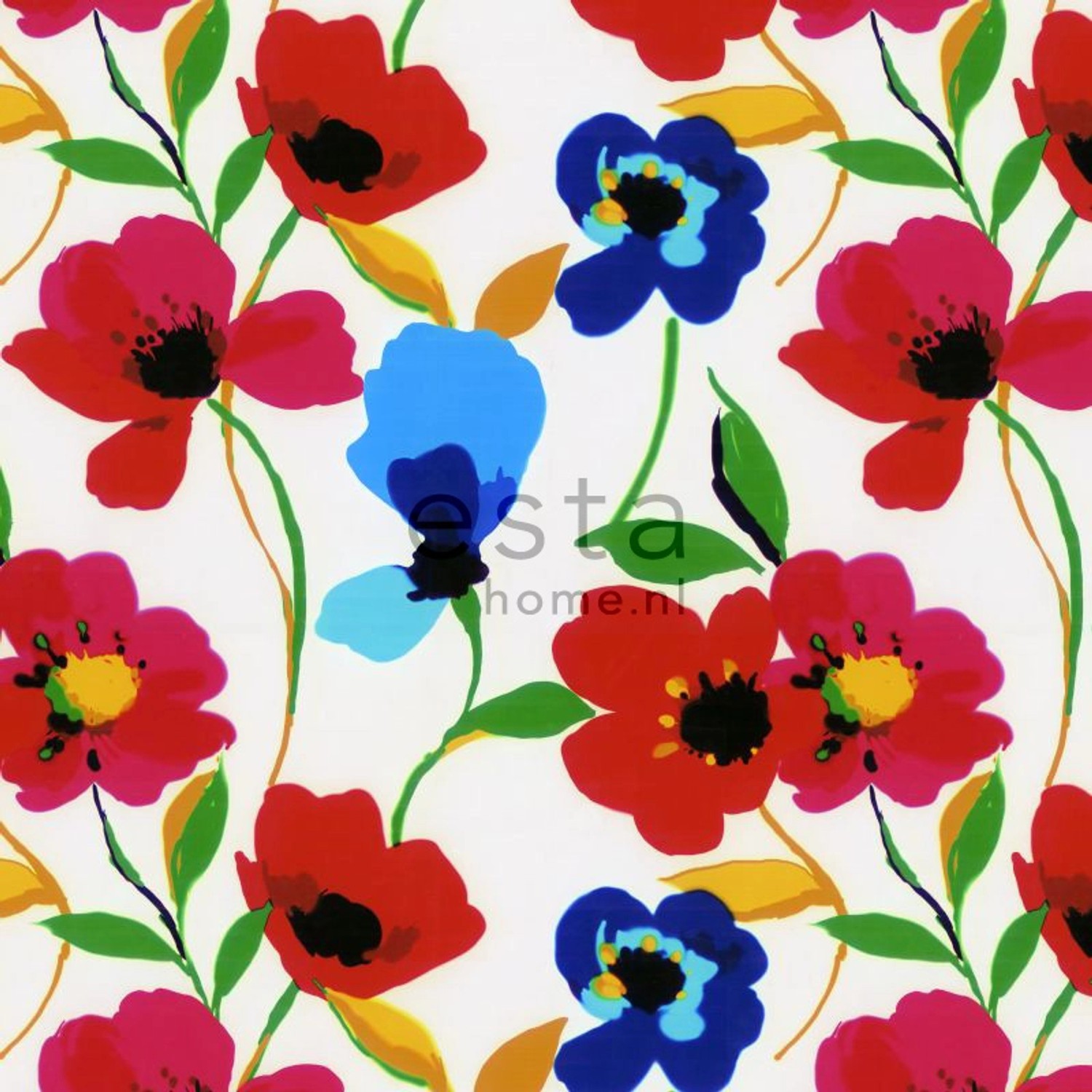 ESTAhome Fototapete Mohnblumen Rot Blau Gelb und Grün 279 cm x 279 m 158007 günstig online kaufen