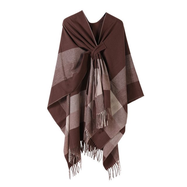 Refttenw Poncho Damen Warmer Winterschal Fransentuch Cape, Oversized Schal günstig online kaufen