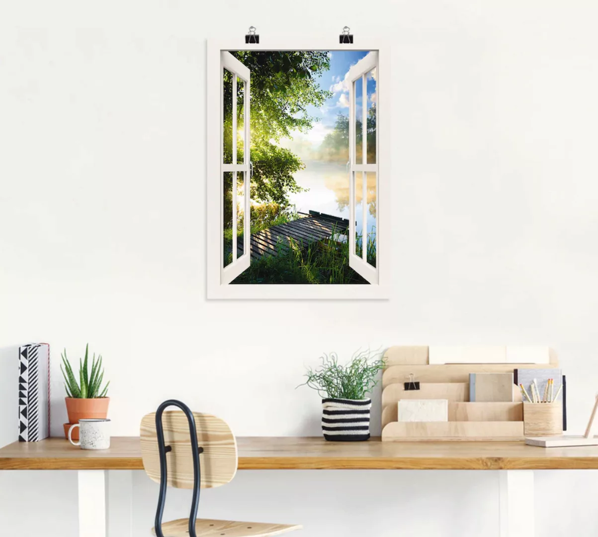 Artland Wandbild »Fensterblick Angelsteg am Fluss«, Fensterblick, (1 St.), günstig online kaufen