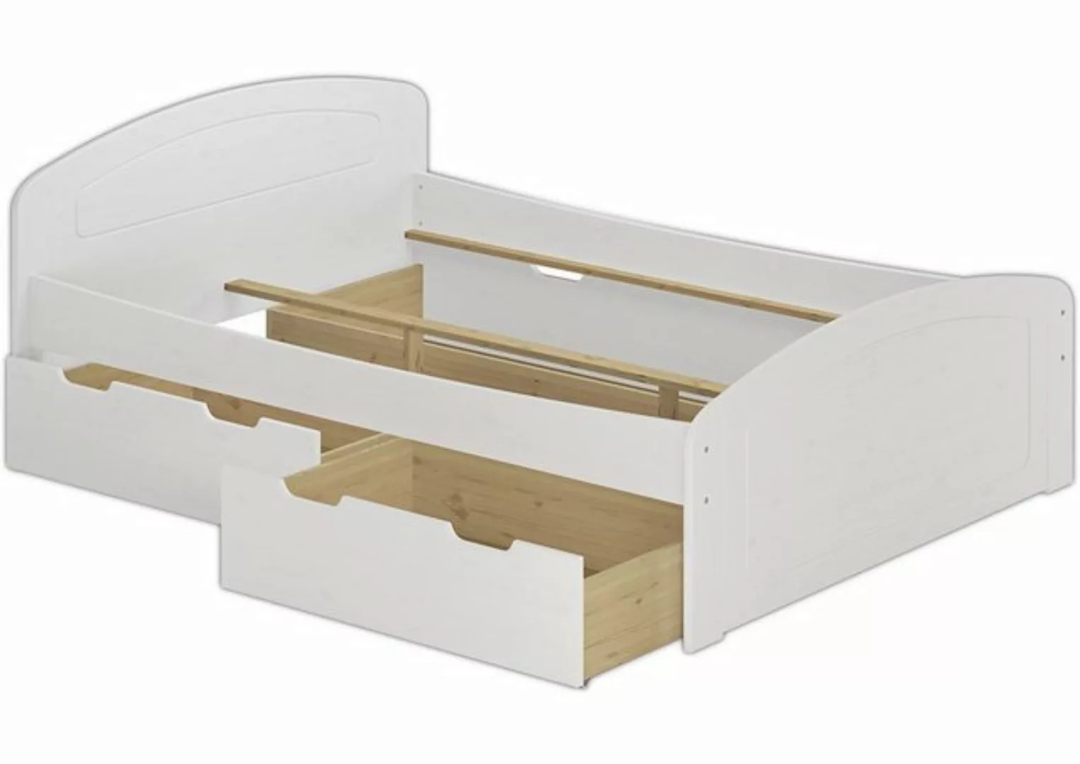 Erst-Holz® Doppelbett 140x200 Kiefer weiß mit 3 Staukästen ohne Rost Gr. 14 günstig online kaufen
