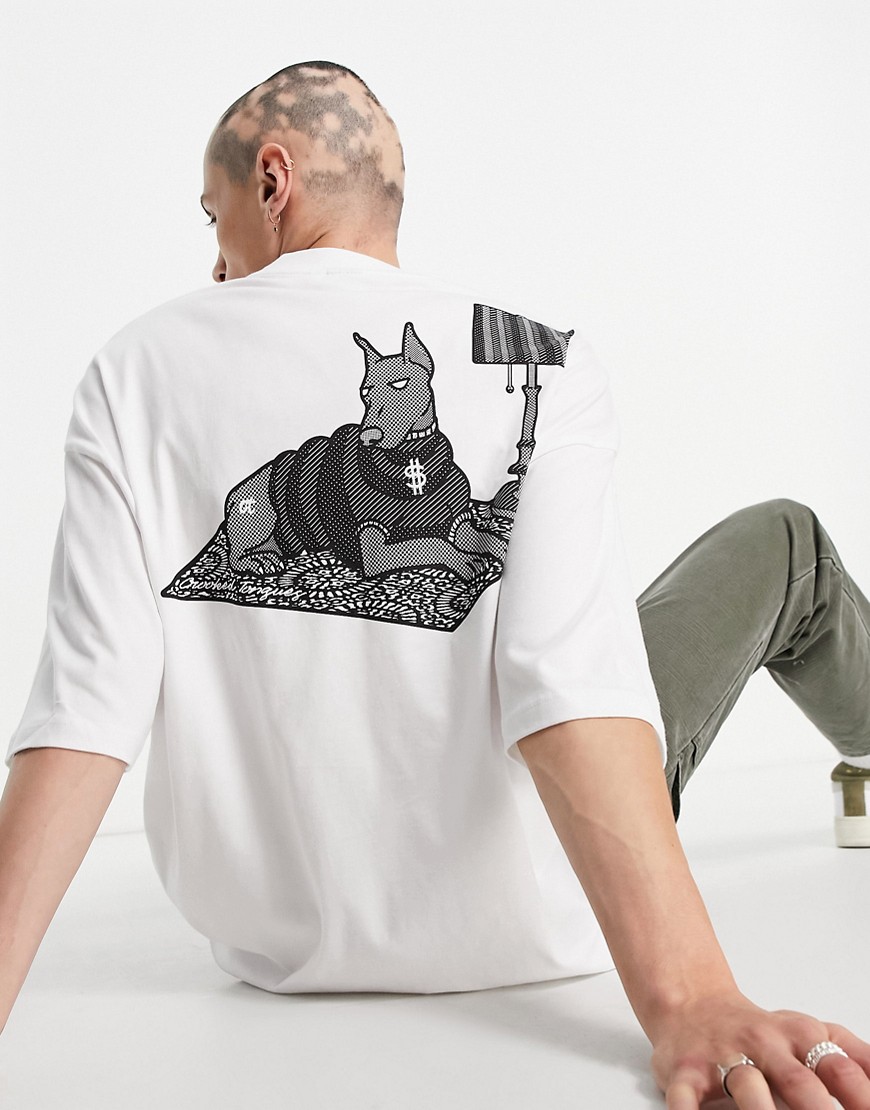 Crooked Tongues – Oversize-T-Shirt in Weiß mit Hunde-Print günstig online kaufen