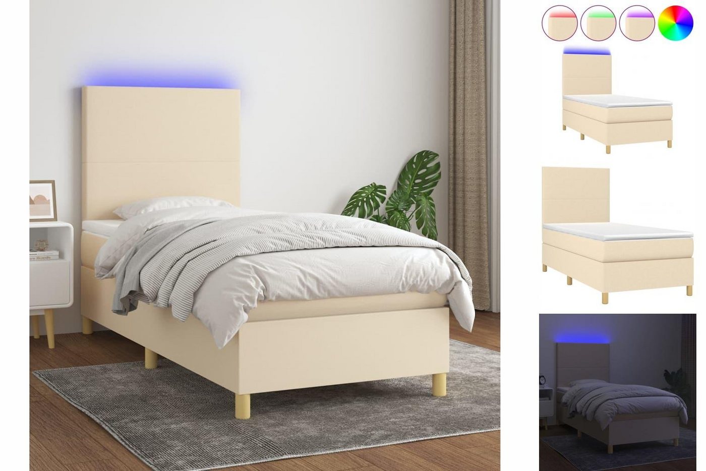 vidaXL Bettgestell Boxspringbett mit Matratze LED Creme 90x200 cm Stoff Bet günstig online kaufen