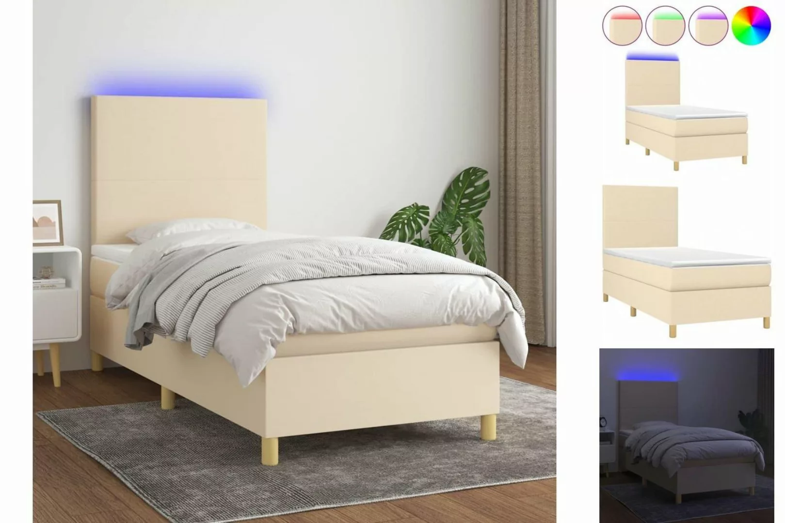 vidaXL Boxspringbett Boxspringbett mit Matratze LED Creme 90x200 cm Stoff B günstig online kaufen