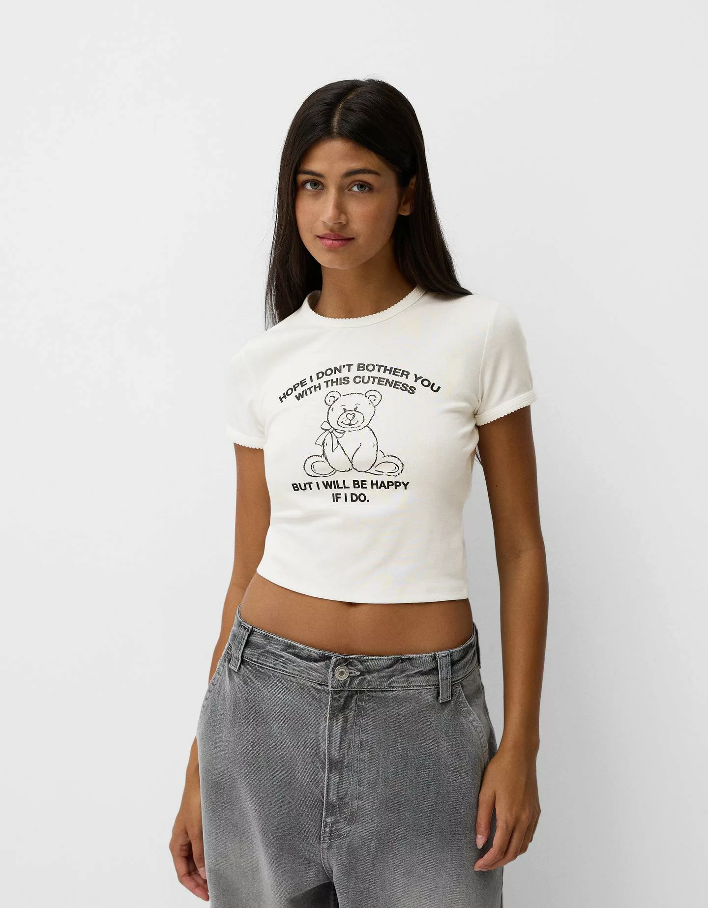 Bershka T-Shirt Mit Print Damen M Grbrochenes Weiss günstig online kaufen